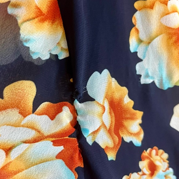 Betsey‎ Johnson Navy Floral Bell Sleeve Tie Neck Mini Dress Size 10 - Picture 9 of 10